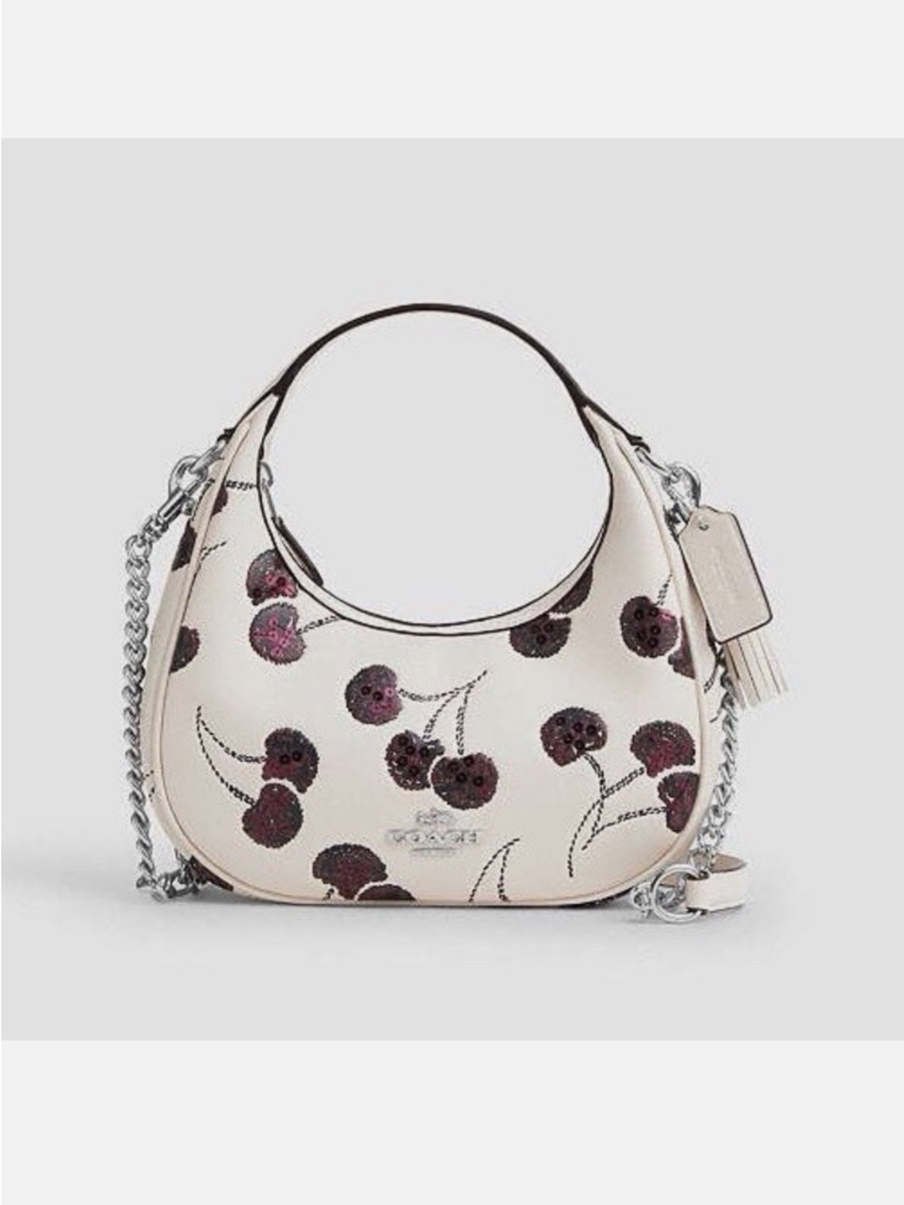 Coach Carmen Cherry Print Mini Bag Cream Leather Crossbody
